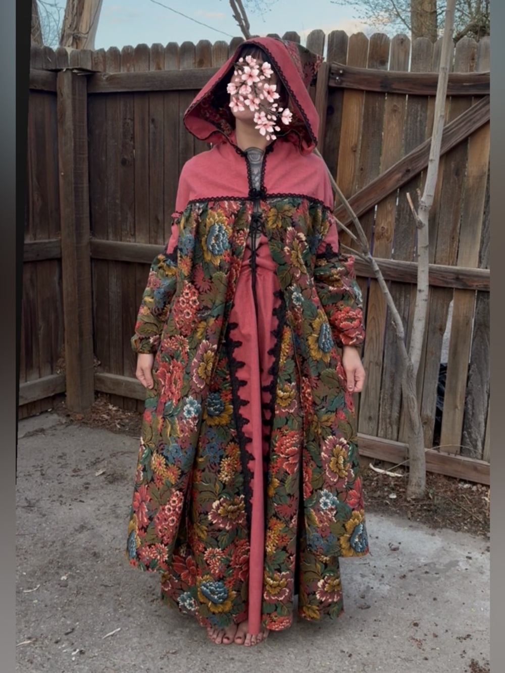 Gunne Sax Dusty Rose Hooded Floral Brocade Long Sleeve Dress